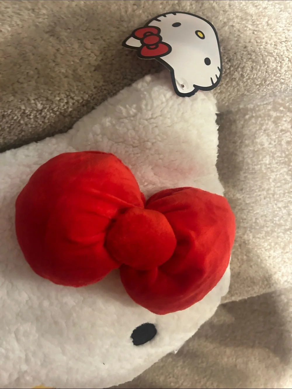 Hello Kitty White Plush Face Cushion with Red Bow